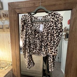 Topshop Animal Print Puff Shoulder Blouse Size 10 US- NWT